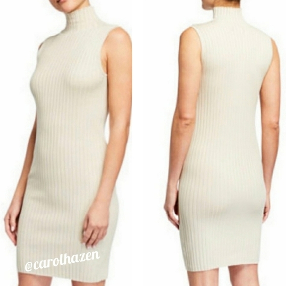 525 America Dresses & Skirts - NEW 525 America Ribbed Bodycon Luxury Dress Tan Sweater Classic Turtleneck